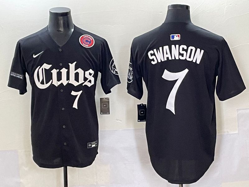 Men 2025 Chicago Cubs 7 Swanson Black Five generations Joint Name Nike MLB Jersey style 10